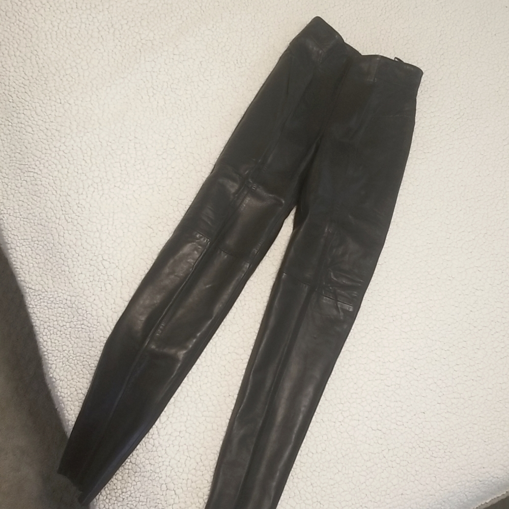 Black kid skin leather pants - lined